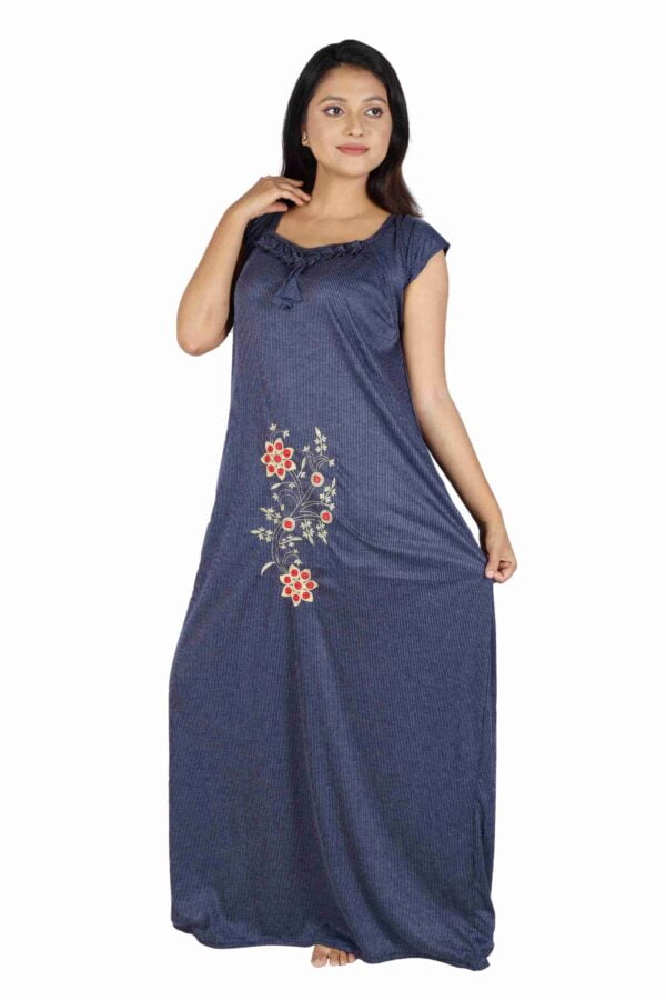 Womens Cotton Blend Nighty With Flower Embroidery Work