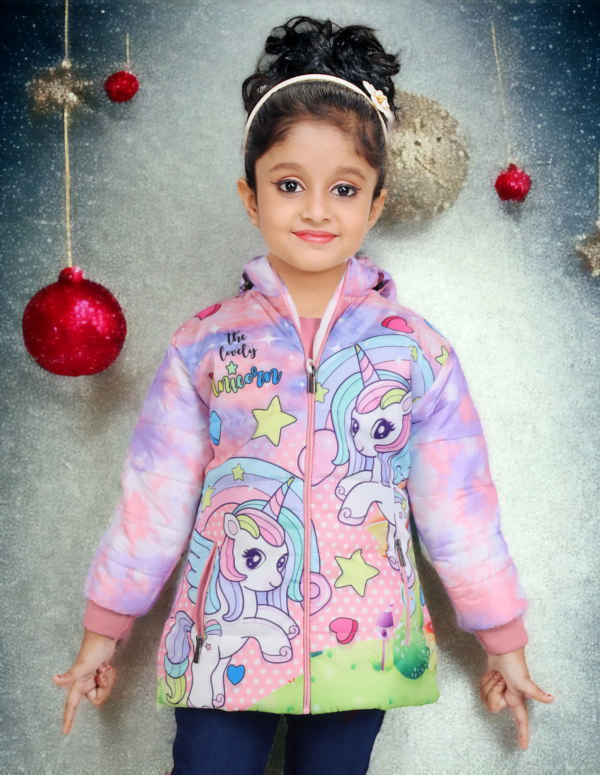 Kids Girls Unicorn HD Print Puffer Winter Jacket for (2 to 5 years)