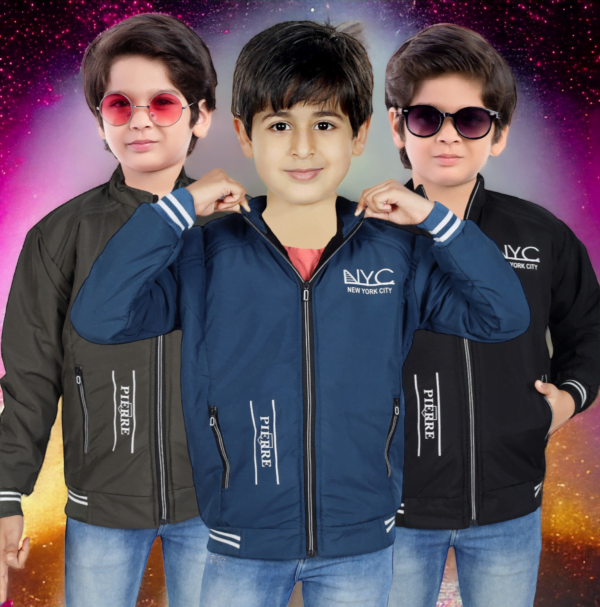 Boys Full Sleeves Hooded Collar Polyester Bomber Winter Jacket