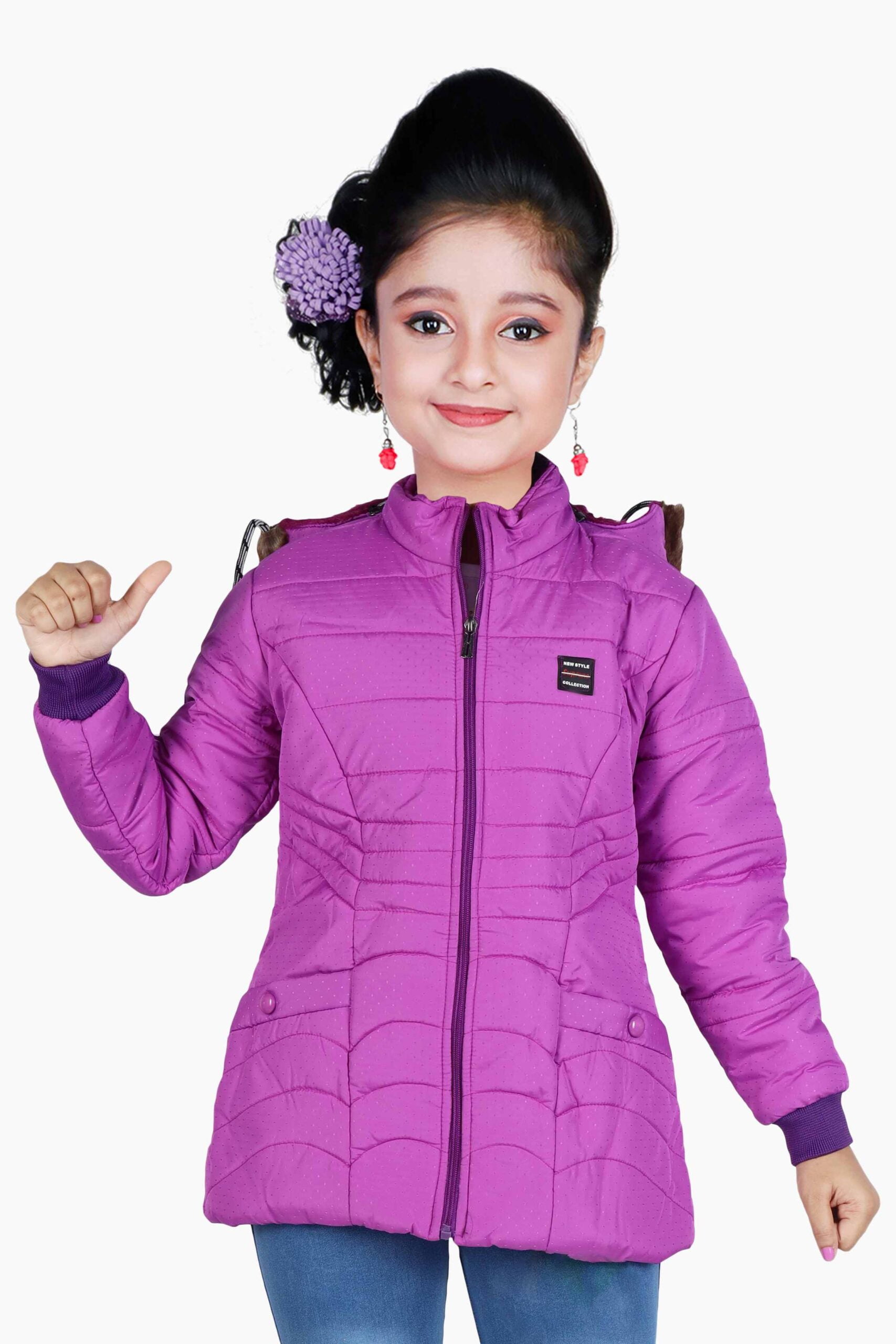 Girls Winter Polka Dot Polyester Jacket With Hood for 6-8 years - ZORKH