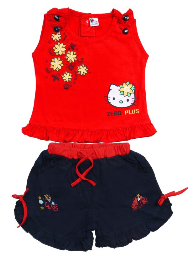 Kids Girls Cotton Sleeveless Top And Shorts Set Upto 0-3 Years
