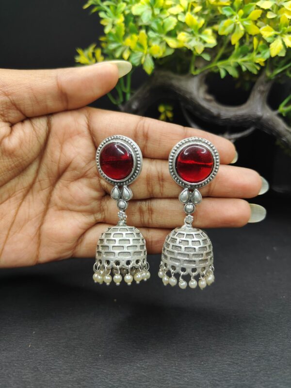 Silver Oxidised Stone Jhumka Earring For Women Drop & Dangler