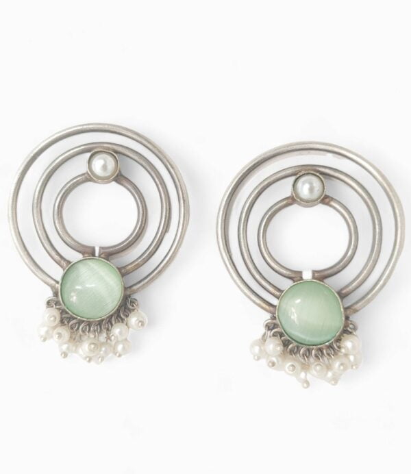 Silver Oxidised Infinity Circle Design Stone Earring For Womens