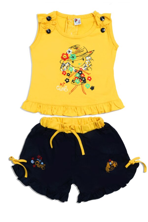 Baby Girls Cotton Printed Top & Shorts Hot Pant Clothing Set