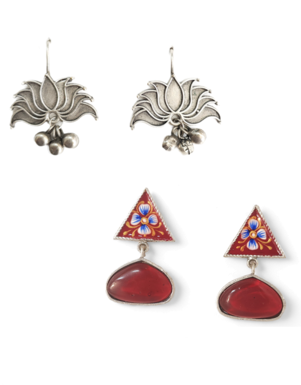 Womens Ethnic Design Silver Oxidized Combo Earring Jewelry D2