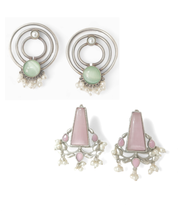 Womens Ethnic Design Silver Oxidized Combo Earring Jewelry D5